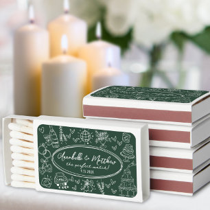 Hand Drawn Vintage Green Wedding Matchboxes