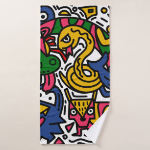 Hand Drawn vintage Illustration of Doodle, cartoon Bath Towel