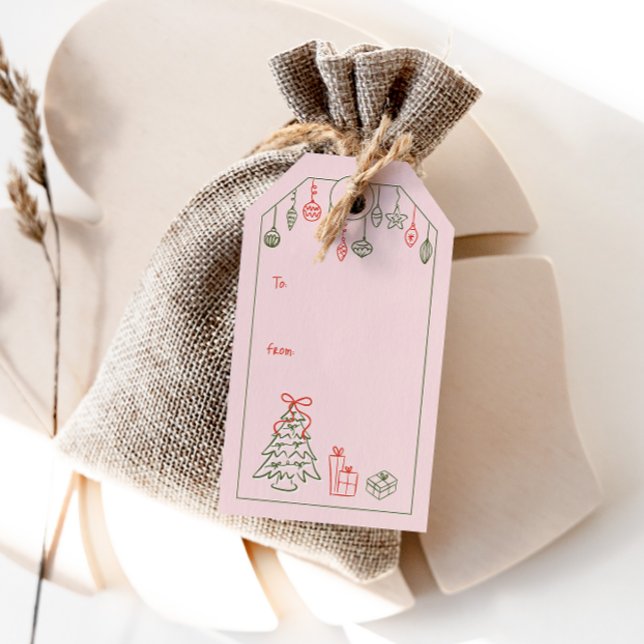 Hand-Drawn Vintage-Inspired Christmas Pink To From Gift Tags (Creator Uploaded)