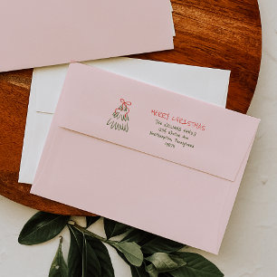 Hand-Drawn Vintage-Inspired Merry Christmas Pink Envelope