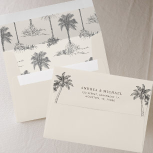 Hand Drawn Vintage Palm Tree Toile De Jouy Wedding Envelope