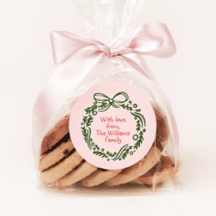 Hand-Drawn Vintage Pink Christmas Gift Sticker