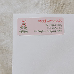 Hand-Drawn Vintage Pink Christmas Return Address Label