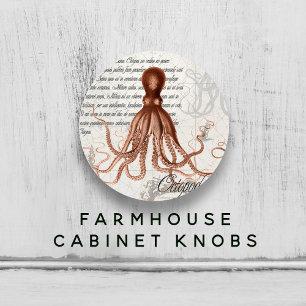 Hand-Drawn Vintage Red Octopus Illustration Ceramic Knob