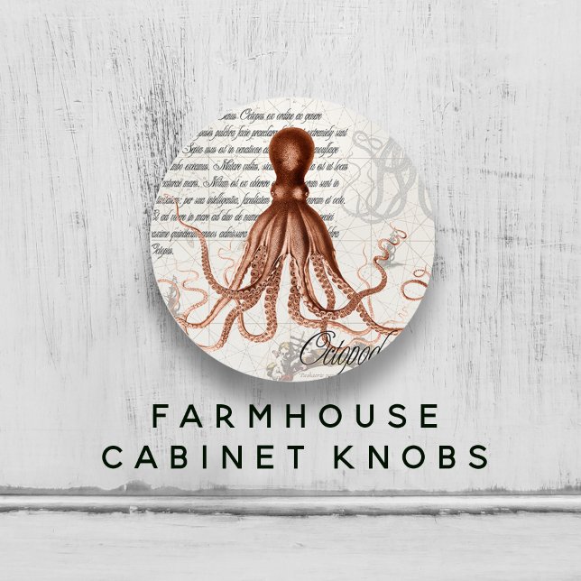 Hand-Drawn Vintage Red Octopus Illustration Ceramic Knob (Hand-Drawn Vintage Red Octopus Illustration Ceramic Knob)