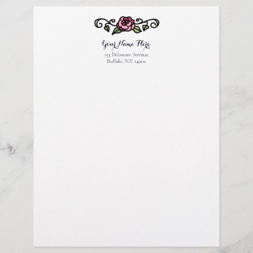 Hand_Drawn Vintage Red Rose Floral Letterhead