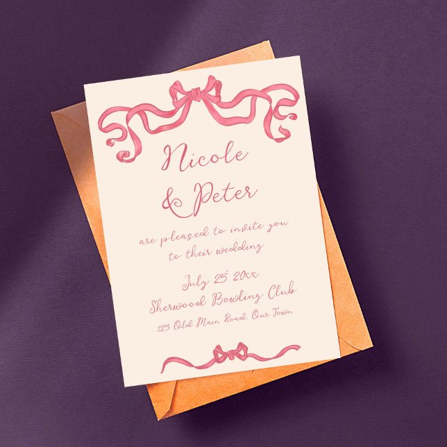 Hand drawn vintage retro ribbon scribble wedding invitation (Hand drawn vintage retro whimsical ribbon scribble wedding invitation template digital download)