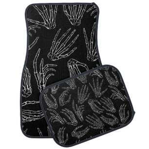 Hand drawn vintage seamless pattern. Human bone ha Car Floor Mat