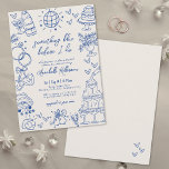 Hand Drawn Vintage Something Blue Bridal Shower Invitation<br><div class="desc">Something Blue Before I Do Bridal Shower Invitation. This elegant and playful design features blue fonts and illustrations, perfect for celebrating the bride-to-be with a "something blue" theme, set against an off-white background. At the top, "Something Blue Before I Do" is displayed in a mix of elegant script and classic...</div>