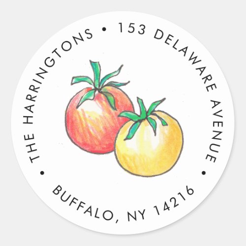 Hand_Drawn Vintage Tomatoes Round Address Sticker