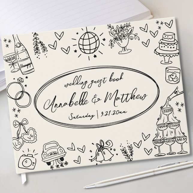 Hand Drawn Vintage Wedding Guest Book (Guest Book)