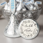 Hand Drawn Vintage Wedding Hershey®'s Kisses®<br><div class="desc">Personalized Wedding Doodles Hershey’s Kisses Sticker. This fun and playful sticker is designed to fit perfectly on the bottom of Hershey’s Kisses favors. Set against an ivory or off-white background for a soft vintage feel, it features hand-drawn doodle illustrations like a champagne tower, wedding cake, disco ball, hearts, bells, rings,...</div>
