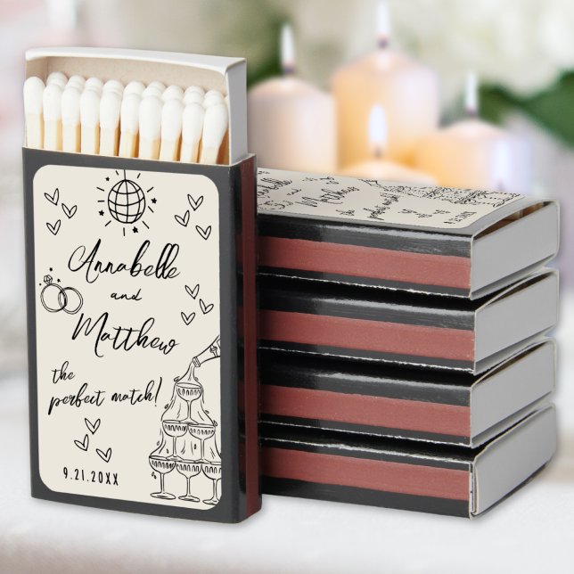 Hand Drawn Vintage Wedding Matchboxes (Hand Drawn Handwritten Funky Wedding Matchboxes )