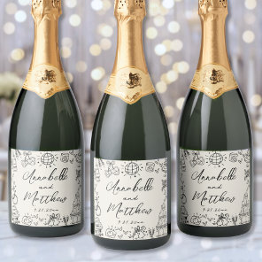 Hand Drawn Vintage Wedding Sparkling Wine Label