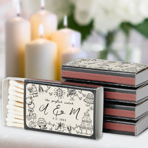 Hand Drawn Vintage Whimsical Wedding Matchboxes