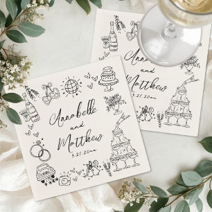 Hand Drawn Vintage Whimsical Wedding Napkins