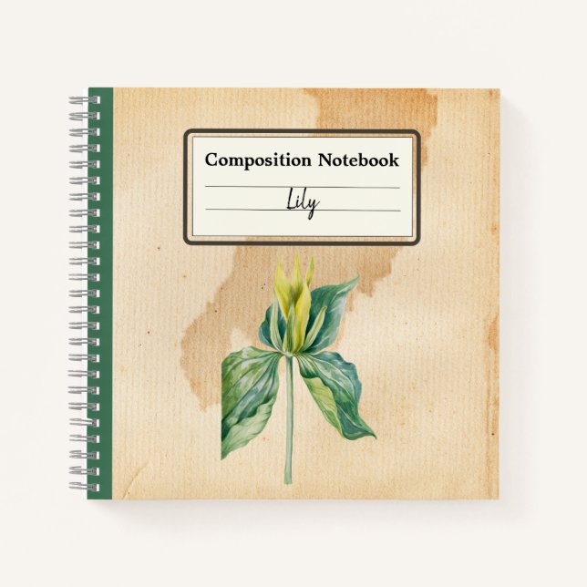Hand Drawn Wake Robin Personalized Composition Notebook (Front)