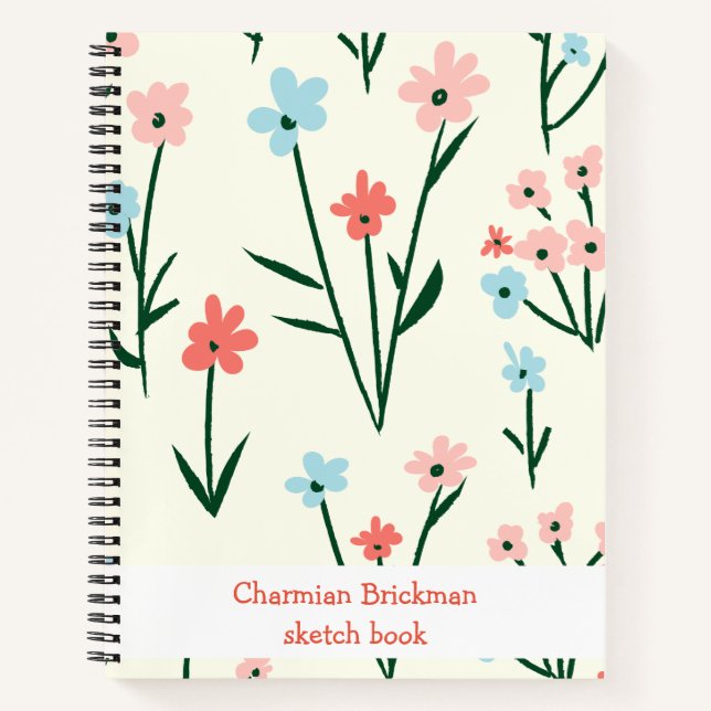 Hand Drawn Water Color Flower Spiral Notebook (Front)