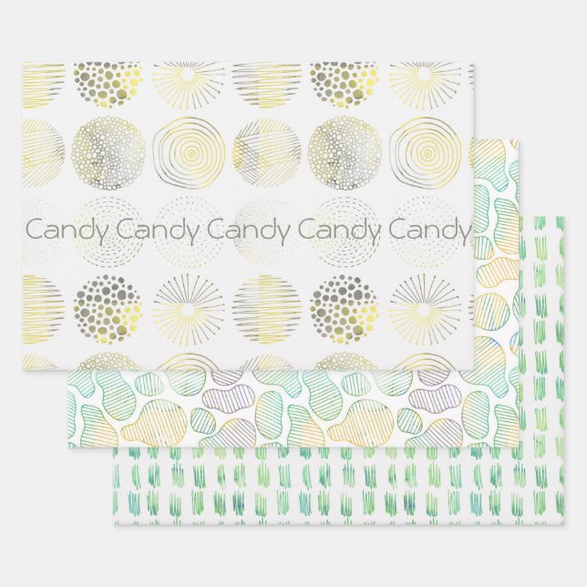 Hand drawn, watercolor, abstract design, circles wrapping paper sheets (Set)