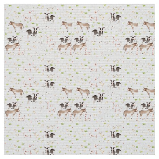 Hand drawn watercolor animals on the farm fabric