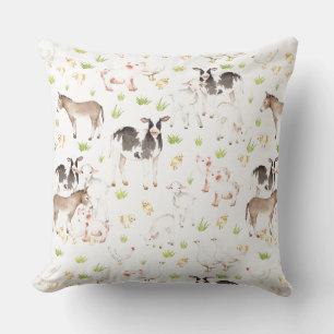 Hand drawn watercolor animals on the farm throw pillow
