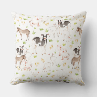 Hand drawn watercolor animals on the farm throw pillow