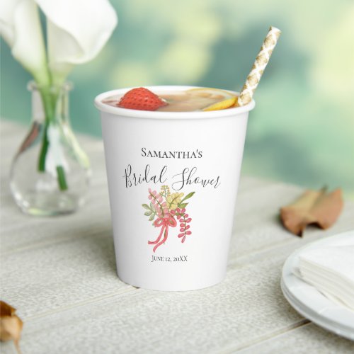 Hand Drawn Watercolor Floral Bridal Shower Paper Cups
