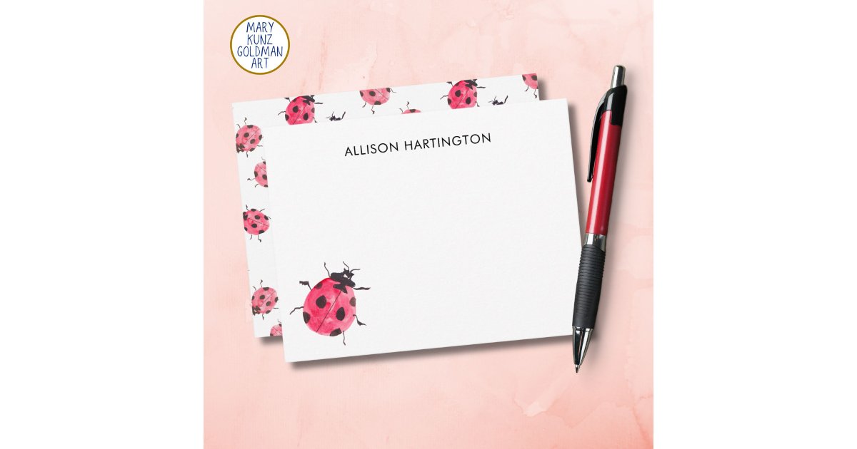 Lady Bug Note Hand-Drawn Watercolor Ladybug Whimsical Insect Note Card | Zazzle