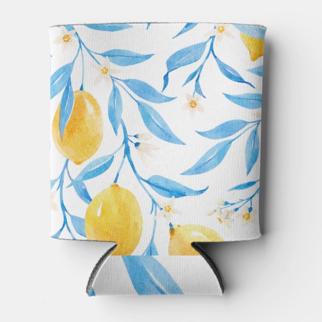 Hand Drawn Watercolor Lemons Pattern Can Cooler (Front)