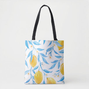 Hand Drawn Watercolor Lemons Pattern Tote Bag