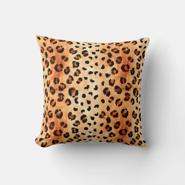Hand drawn watercolor leopard pattern. Exotic fur  Throw Pillow (Front)