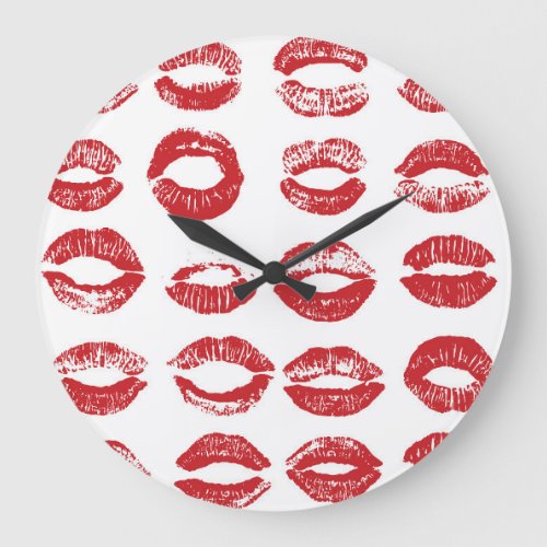 Hand_drawn watercolor lips set large clock