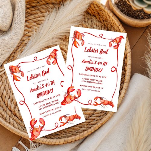 Hand drawn Watercolor Lobster Boil birthday  Invitation