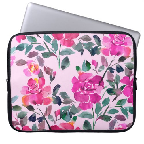 Hand drawn watercolor opulent roses Floral seamle Laptop Sleeve