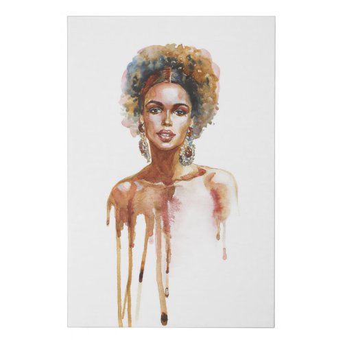 Hand drawn watercolor portrait of African woman Faux Canvas Print