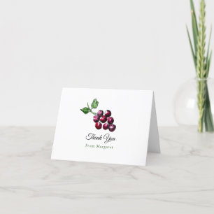 Hand-Drawn Watercolor Red Wine Grapes Cute Letterpress Thank You Card