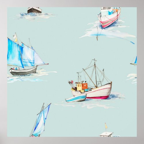 hand drawn watercolor sailboat illustrationsailboa poster