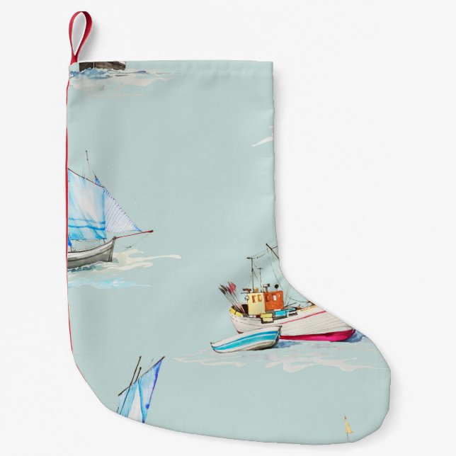 hand drawn watercolor sailboat illustrationsailboa small christmas stocking (Front)