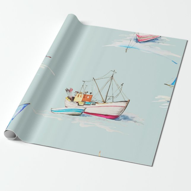 hand drawn watercolor sailboat illustrationsailboa wrapping paper (Unrolled)