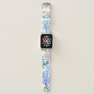Hand-drawn watercolor sea pattern with corals. Und Apple Watch Band