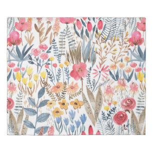 Hand-drawn watercolor seamless floral pattern with duvet cover