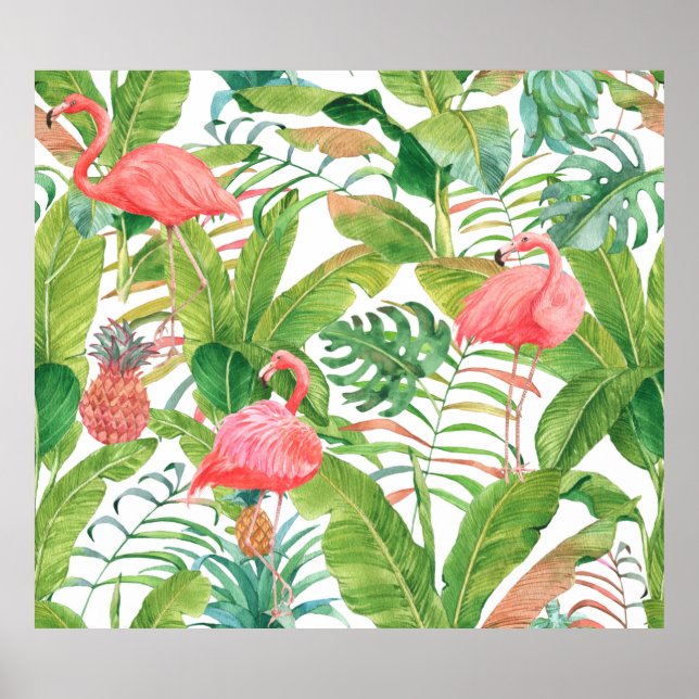 Hand drawn watercolor seamless pattern with pink f poster (Front)