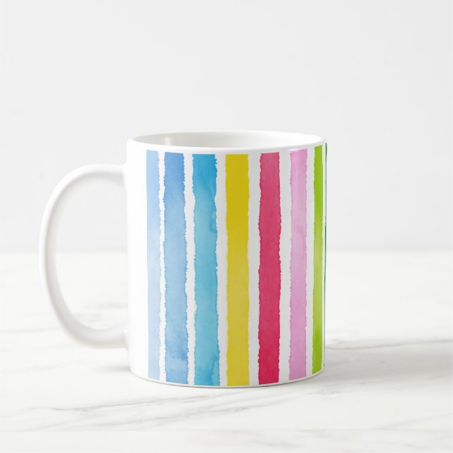 Hand drawn watercolored rainbow stripes coffee mug (Left)