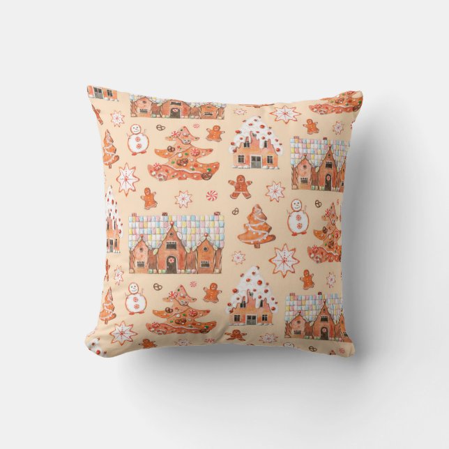 Hand drawn watercolour seamless pattern of gingerb throw pillow (Front)