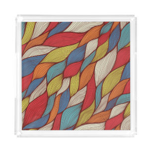 Hand-Drawn Waves: Abstract Seamless Background. Acrylic Tray