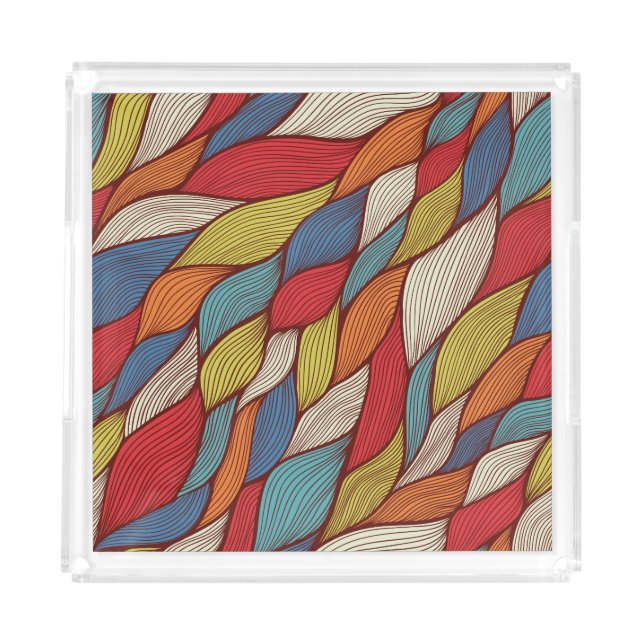 Hand-Drawn Waves: Abstract Seamless Background. Acrylic Tray (Front)