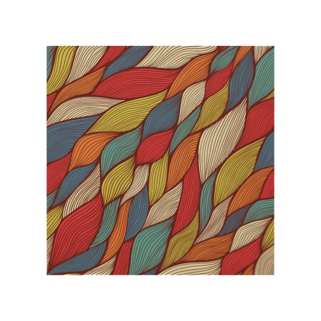 Hand-Drawn Waves: Abstract Seamless Background. Wood Wall Art (Front)