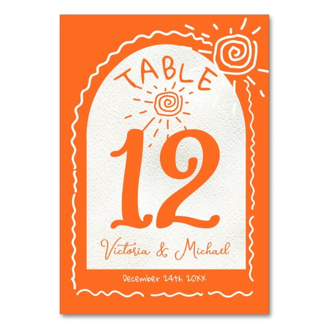 Hand drawn wavy arch Wedding table number cards (Back)
