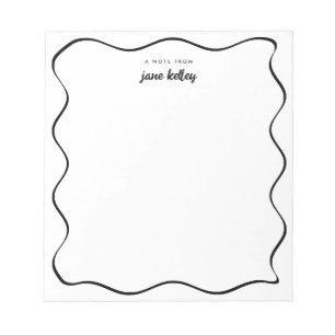 Hand Drawn Wavy Border Black & White Personalized Notepad
