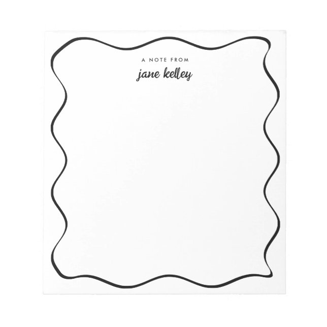 Hand Drawn Wavy Border Black & White Personalized Notepad (Front)